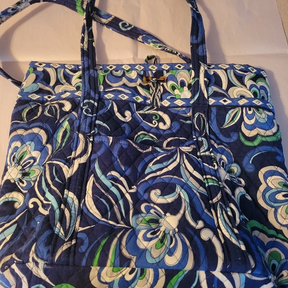 Vera Bradley Tote Shoulder Bag Purse, Mediterranean Blue (Retired) With Wallet - Picture 5 of 9